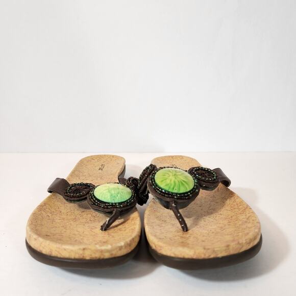 APT 9 Y2K Green Faux Stone Beaded Detail Comfort Thong  Sandals Womens 6M FLAWED - Picture 3 of 11